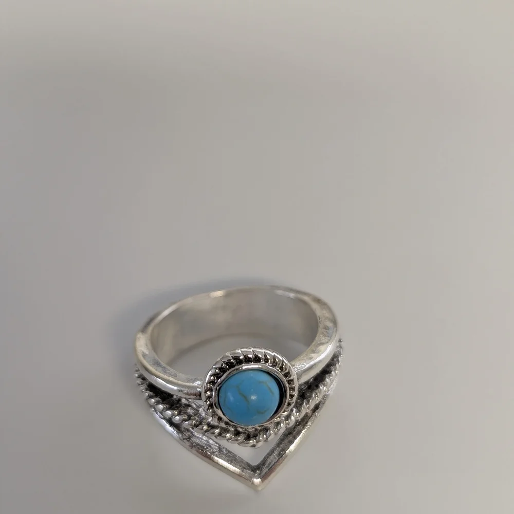 Silver Turquoise Stone Silver-Tone Ring